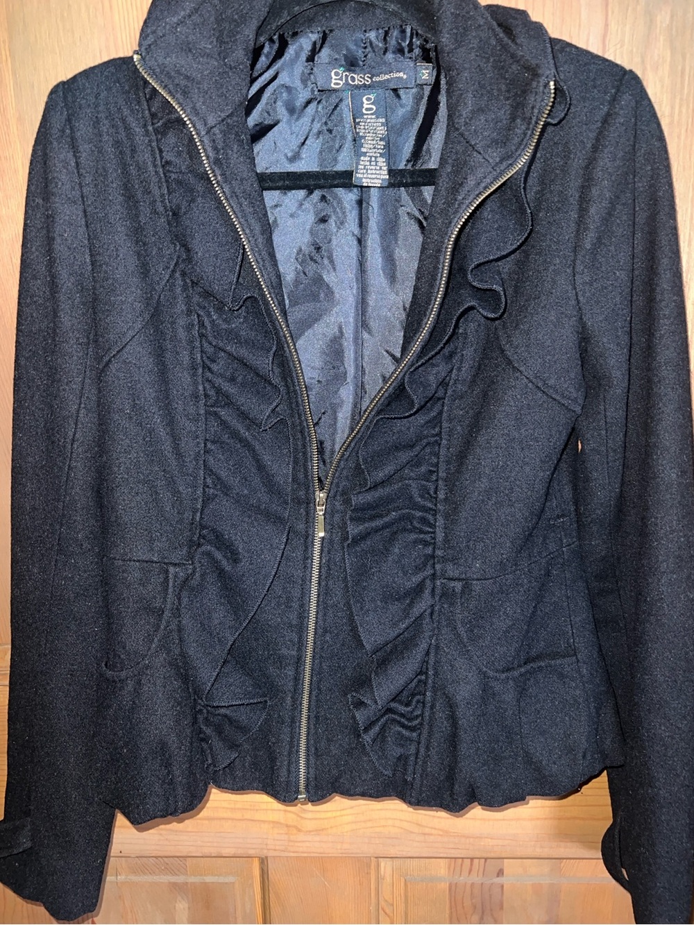 grass collection Black Ruffle Zip-Front Jacket - Picture 5 of 10